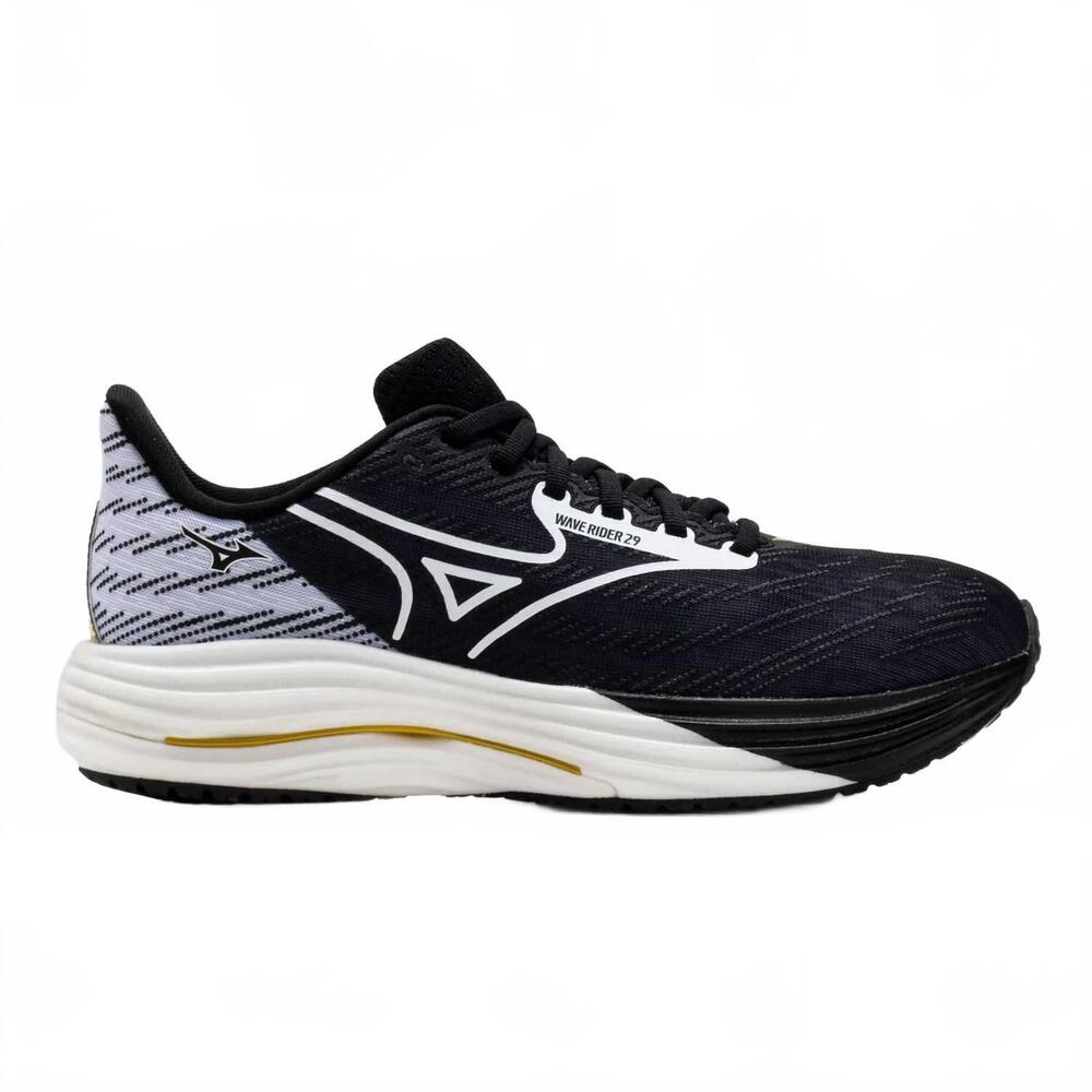 NEW MIZUNO unisex wave rider 29 running shoes in origami black gold